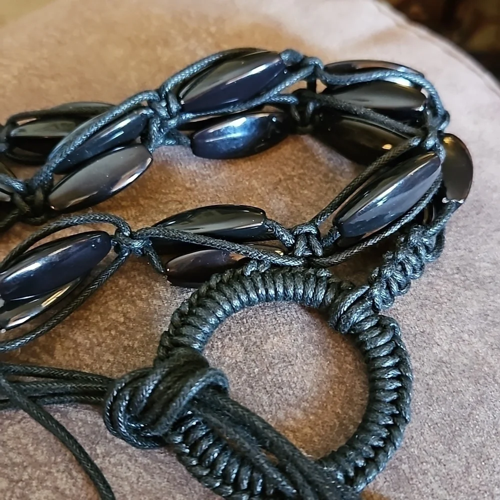 3/$30 Black Acrylic Beaded Macrame Belt